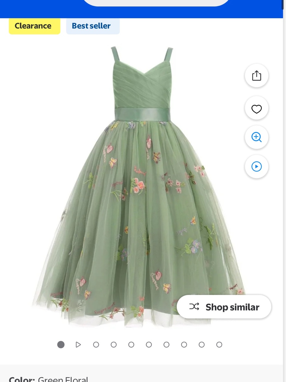 Green Floral Tulle Dress for Kids